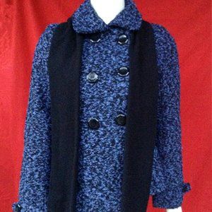 New  Black Lipstick  junior girl's wool blend blue tweed coat with scarf size--M